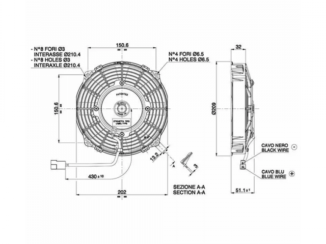 Ventoinha Spal Sucção – 190 mm - 620 m3/h - VA14-AP7/C-34A